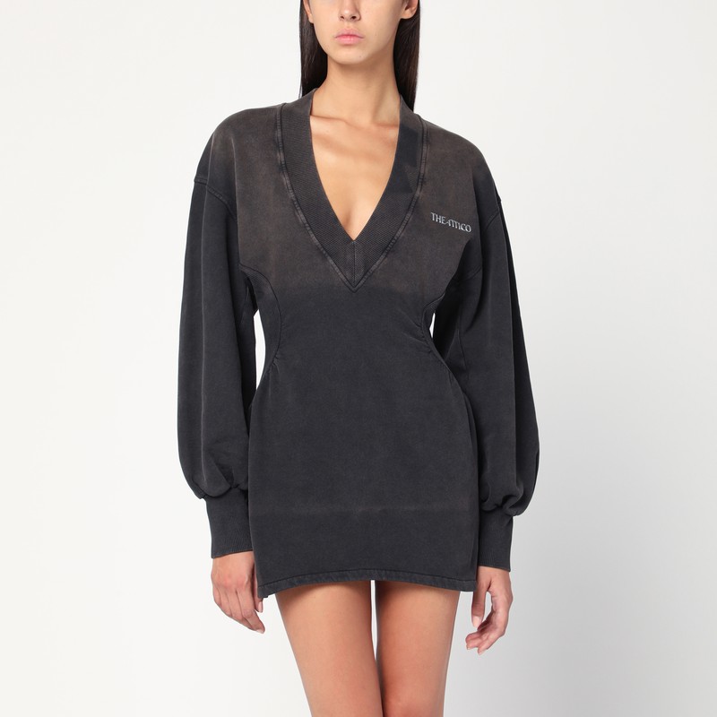 Washed-effect black mini dress with logo