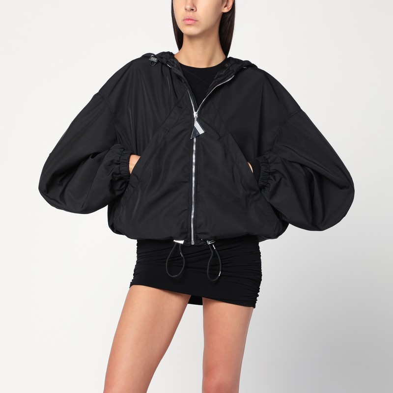 Black hooded bomber jacket