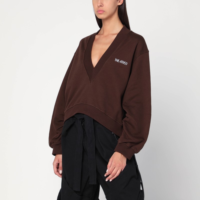 Brown cotton sweatshirt with logo