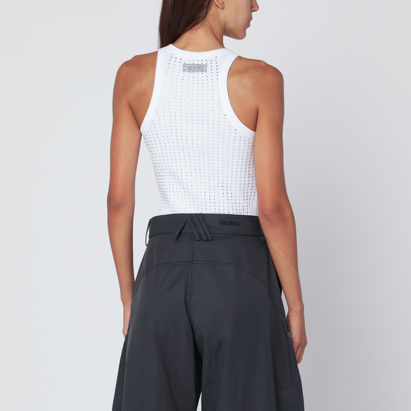 Attico White Tank Top With Rhinestones In White