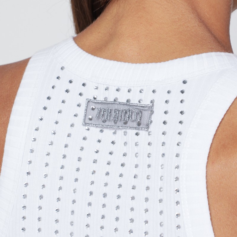 Attico White Tank Top With Rhinestones In White