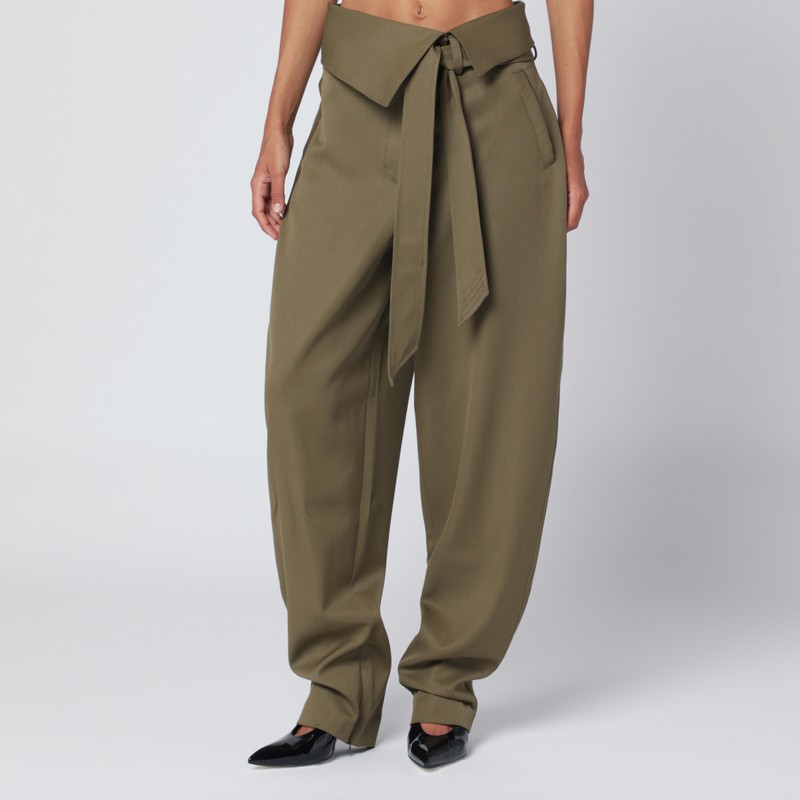 Military green wool gabardine trousers