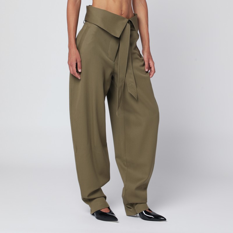 Attico Military Green Wool Gabardine Trousers In Green