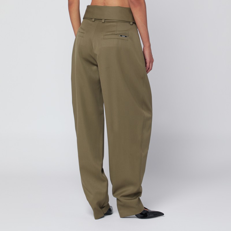Attico Military Green Wool Gabardine Trousers In Green