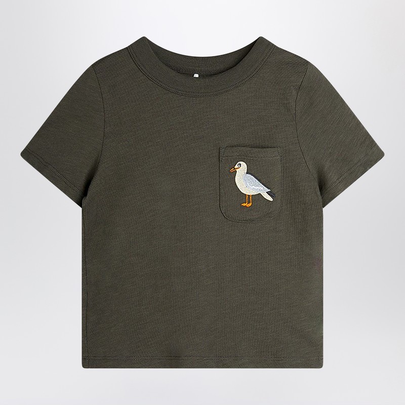 faded black T-shirt with seagull embroidery
