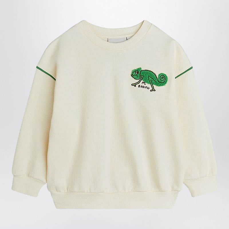 Ivory sweatshirt with a velvet lizard
