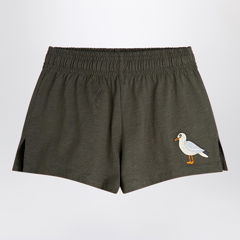 Washed black shorts with seagull embroidery
