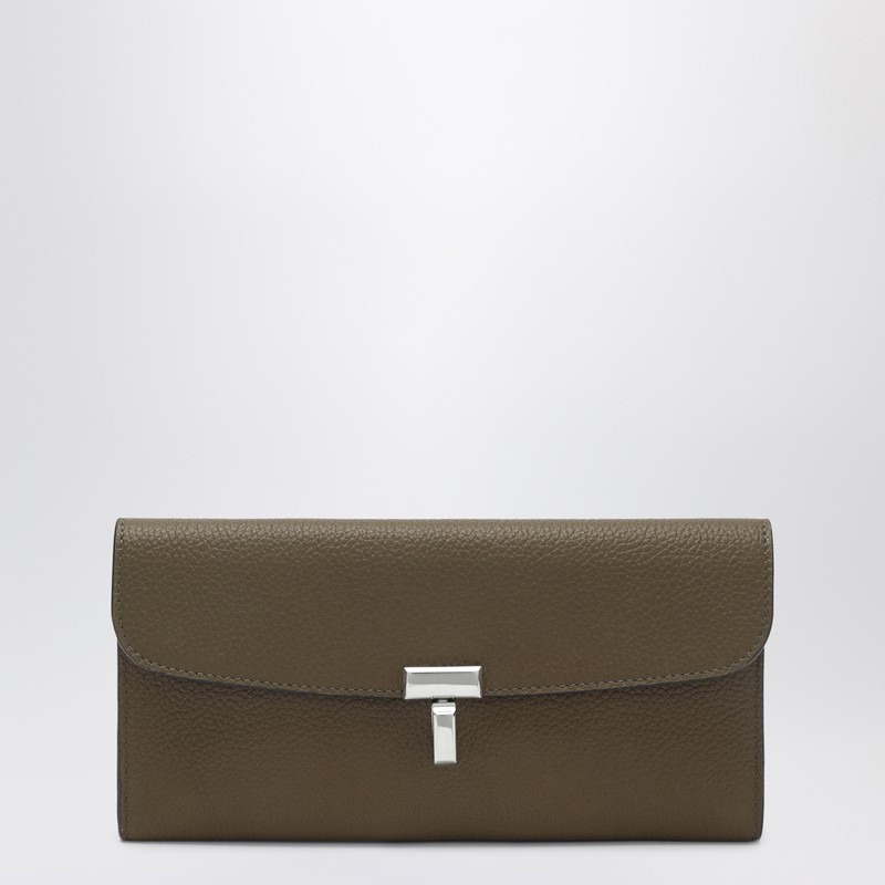 Taupe grained-leather T-lock wallet
