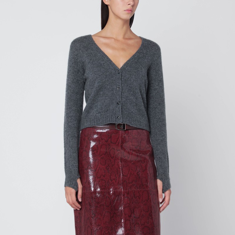 Short anthracite gray cashmere cardigan