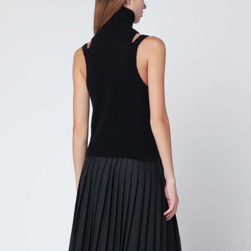 Roberto Collina Black Cashmere Blend Turtleneck Top In Black