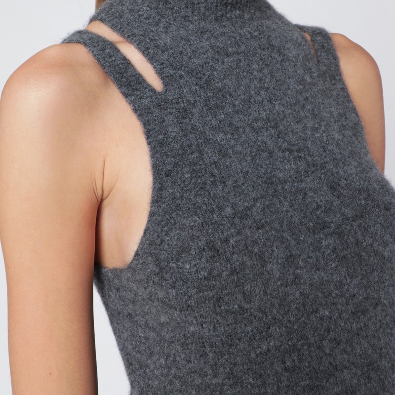 Roberto Collina Grey Cashmere Blend Turtleneck Top In Gray