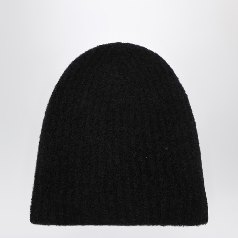 Black cashmere ribbed beanie