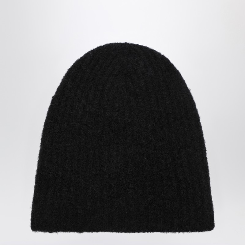 Roberto Collina Black Cashmere Ribbed Beanie In Black