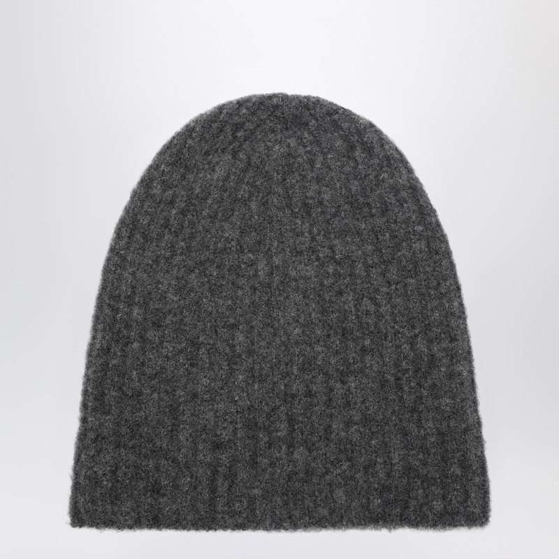 Charcoal cashmere ribbed beanie