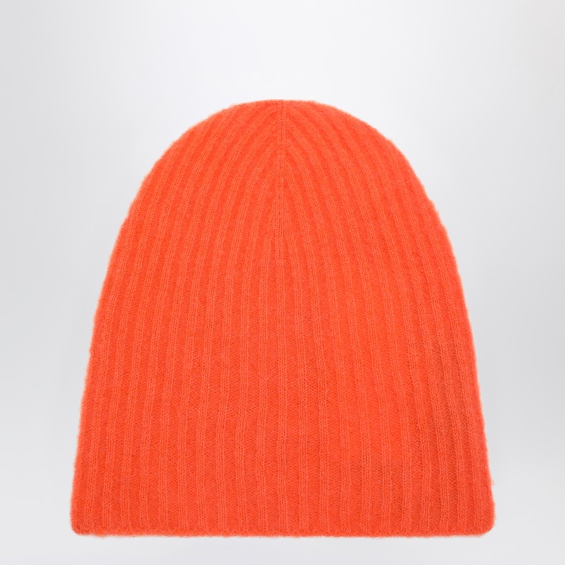 Orange cashmere ribbed beanie
