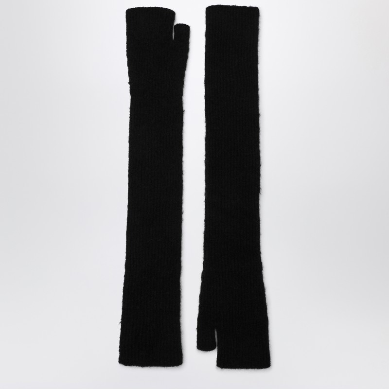 Long black gloves in cashmere and silk blend