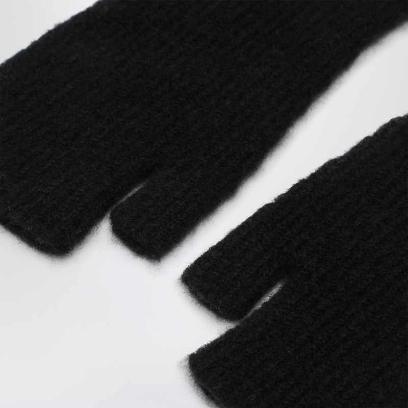 Roberto Collina Long Fingerless Ribbed Gloves Design In Black