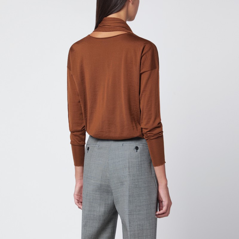Roberto Collina Hazelnut-coloured Sweater With Scarf In Brown