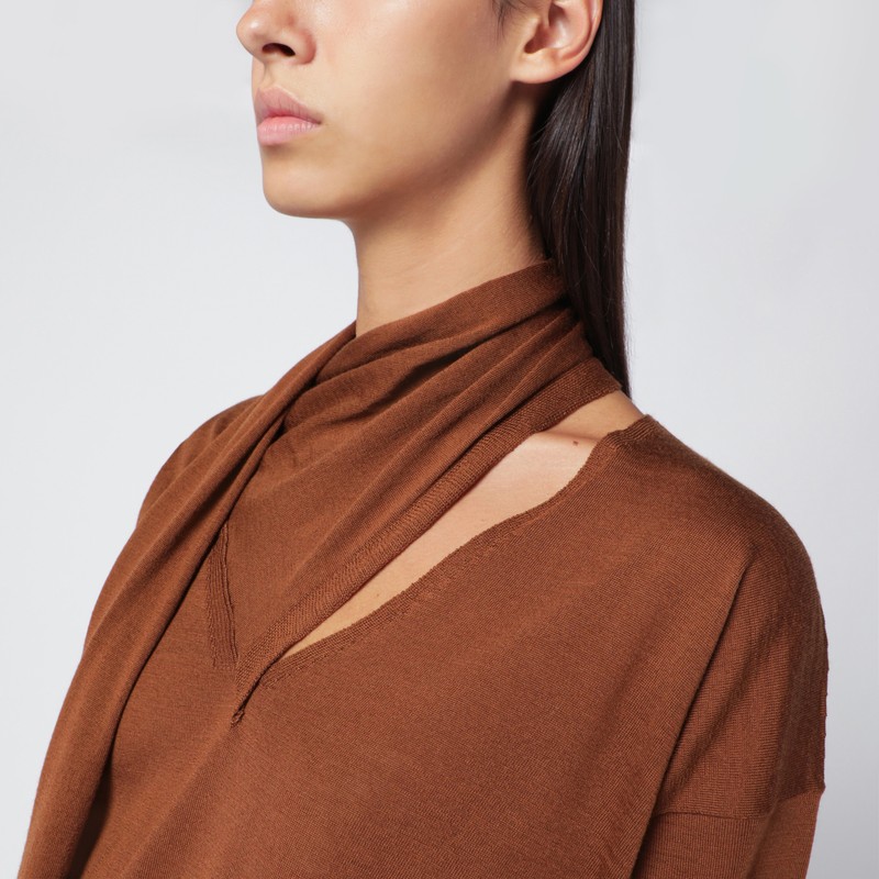 Roberto Collina Hazelnut-coloured Sweater With Scarf In Brown