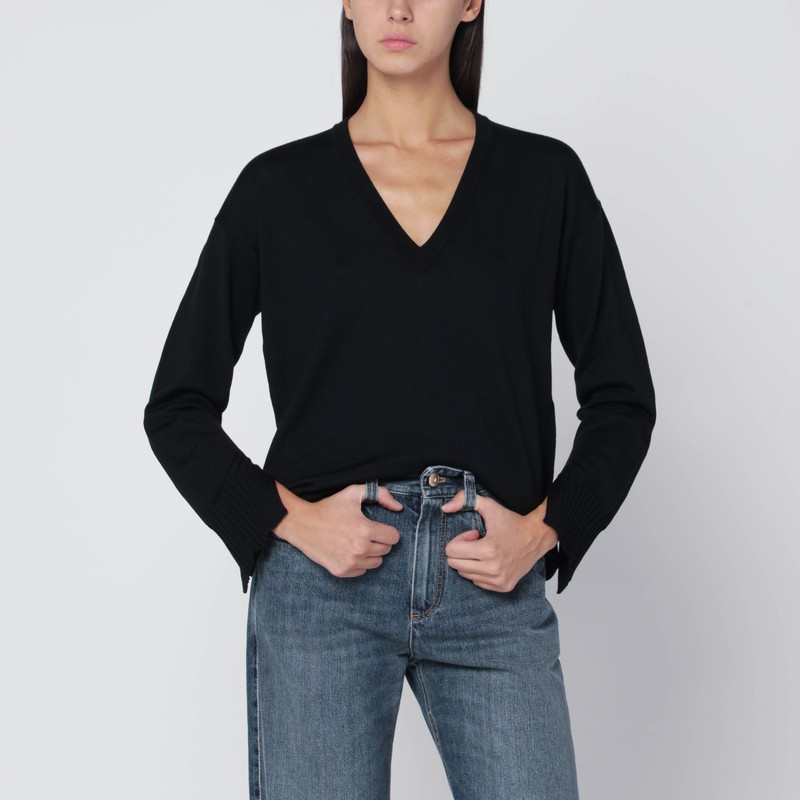 Roberto Collina Black Wool V-neck Sweater