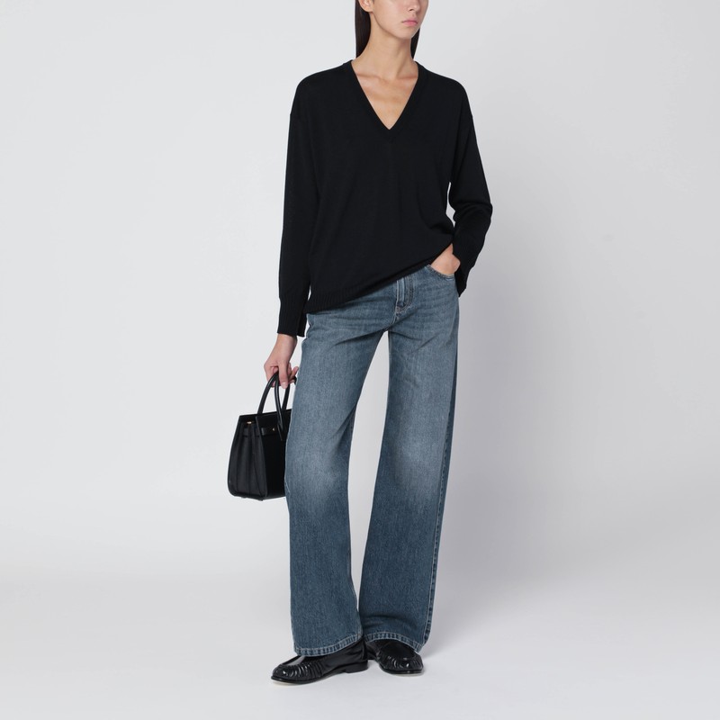 Roberto Collina Wool V-neck Sweater Long Sleeves In Black
