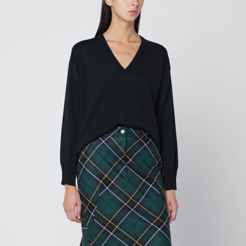Navy blue wool V-neck sweater