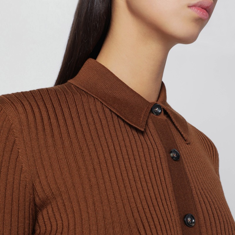 Roberto Collina Tobacco Wool Cardigan In Brown