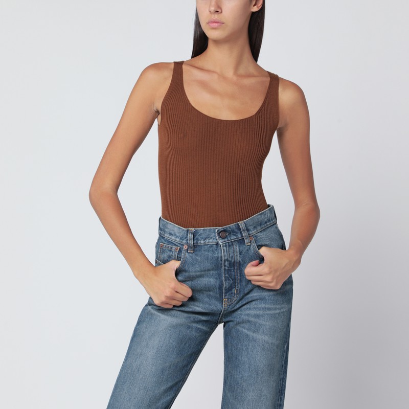 Roberto Collina Tobacco-coloured Wool Tank Top In Brown