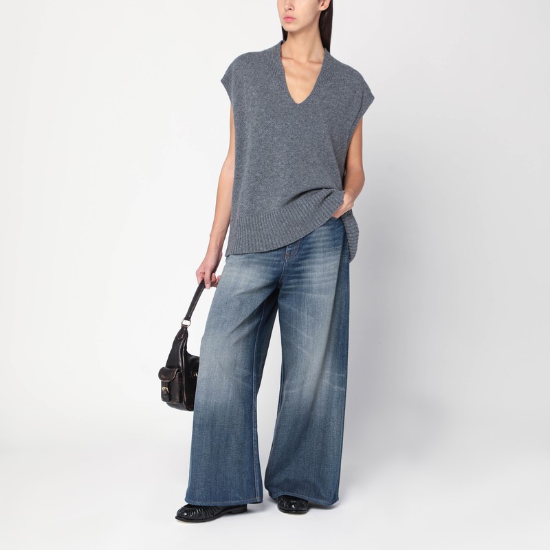 Roberto Collina Oversized Wool Knit Vest Sleeveless In Gray