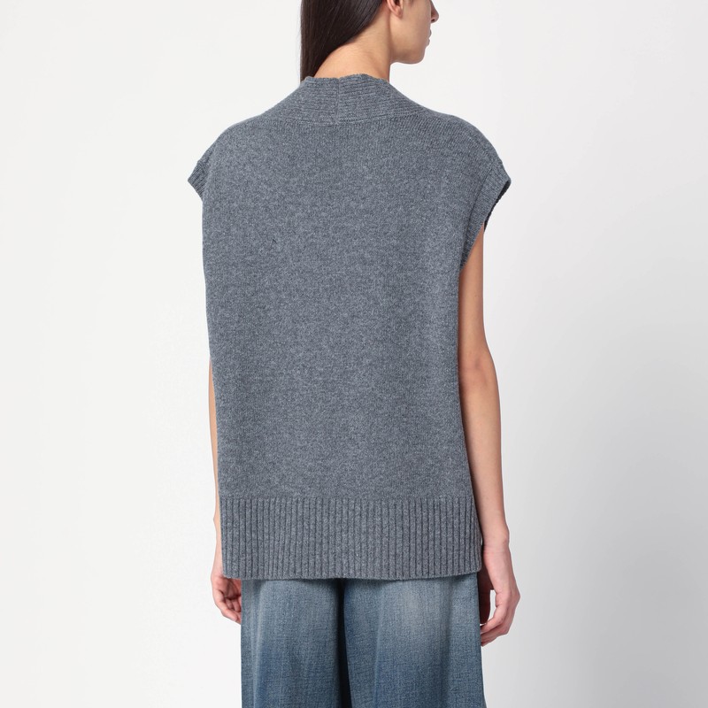 Roberto Collina Oversized Wool Knit Vest Sleeveless In Gray