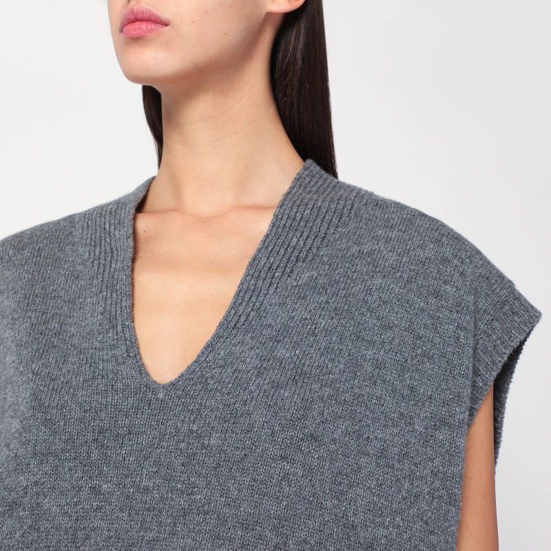 Roberto Collina Oversized Wool Knit Vest Sleeveless In Gray