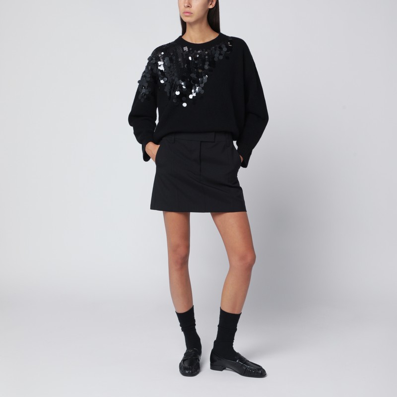 Roberto Collina Black Sweater With Sequin Embroidery In Black