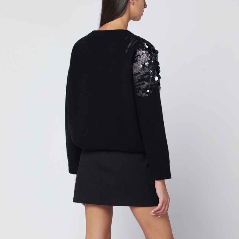 Roberto Collina Black Sweater With Sequin Embroidery In Black