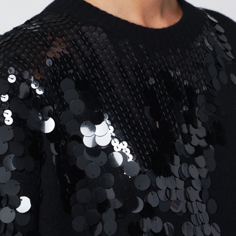 Roberto Collina Black Sweater With Sequin Embroidery In Black