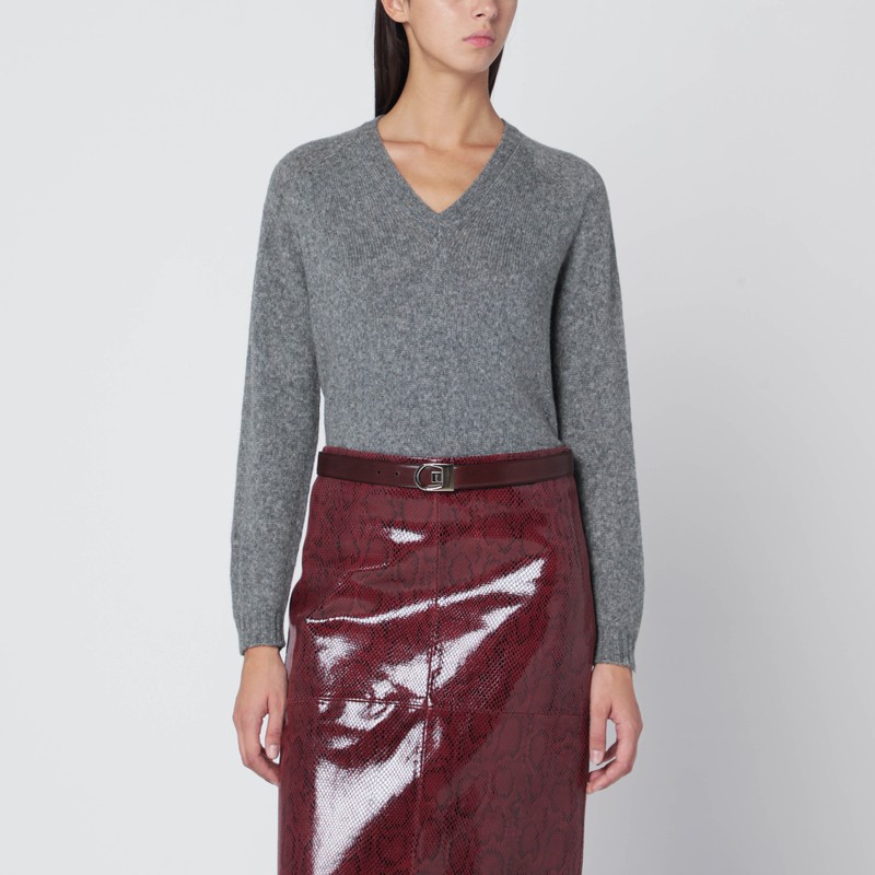 Gray wool V-neck sweater