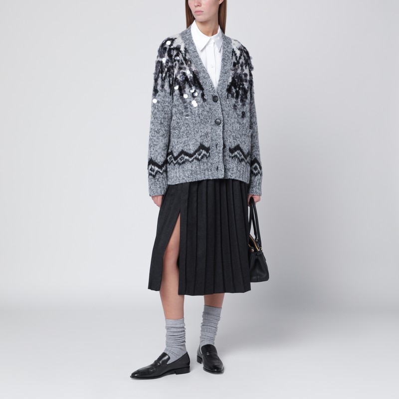 Roberto Collina Grey Wool-blend Cardigan With Sequins In Gray