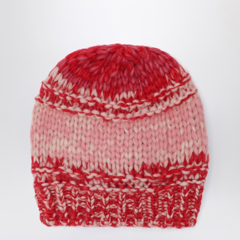 Red/pink mouliné-effect beanie