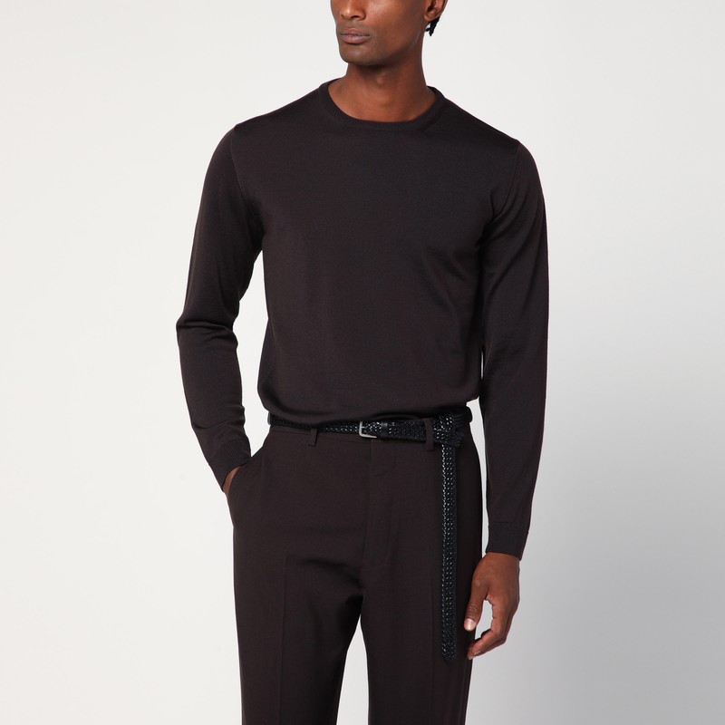 Brown crew neck wool sweater - Roberto Collina - Modalova