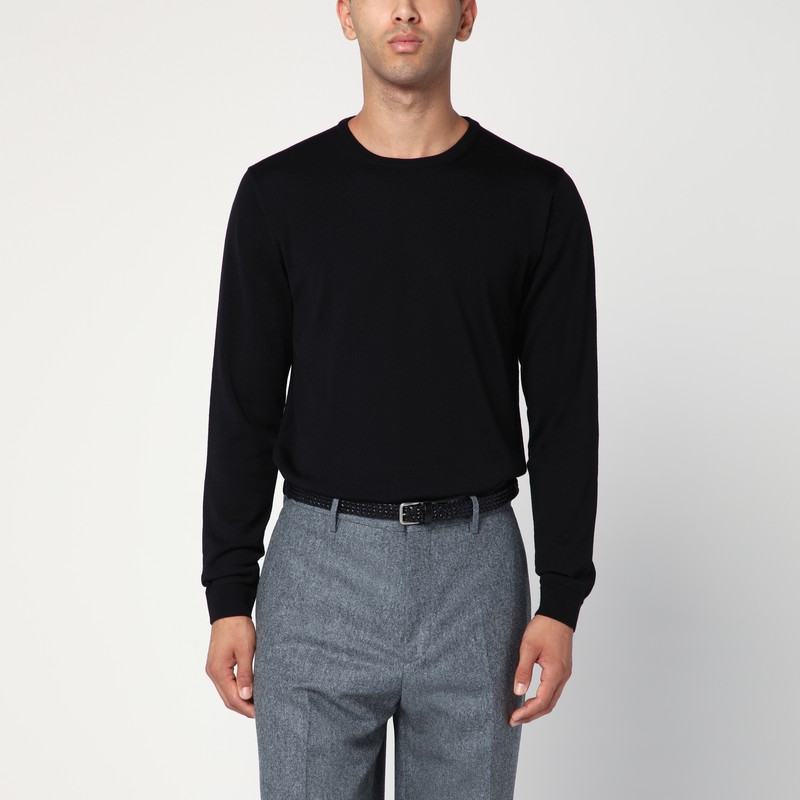 Black crew neck wool sweater - Roberto Collina - Modalova