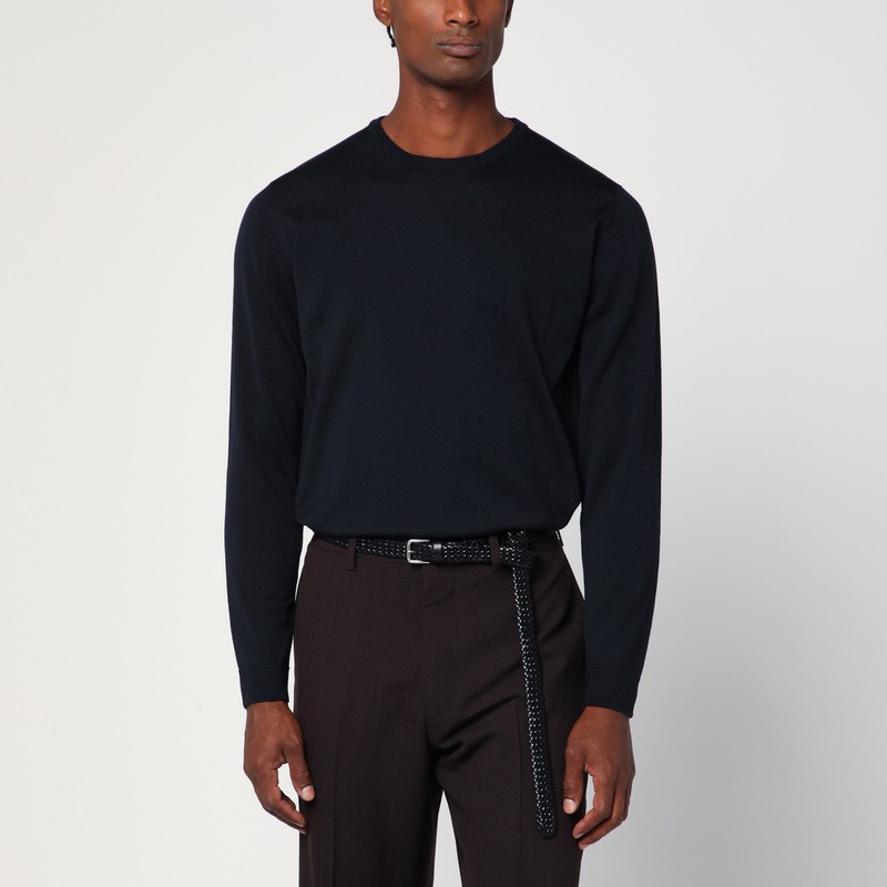 Navy blue crew neck wool sweater - Roberto Collina - Modalova