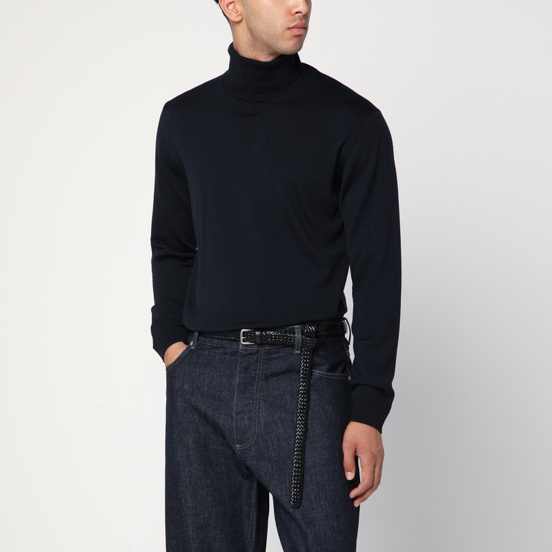 Navy blue wool turtleneck sweater - Roberto Collina - Modalova