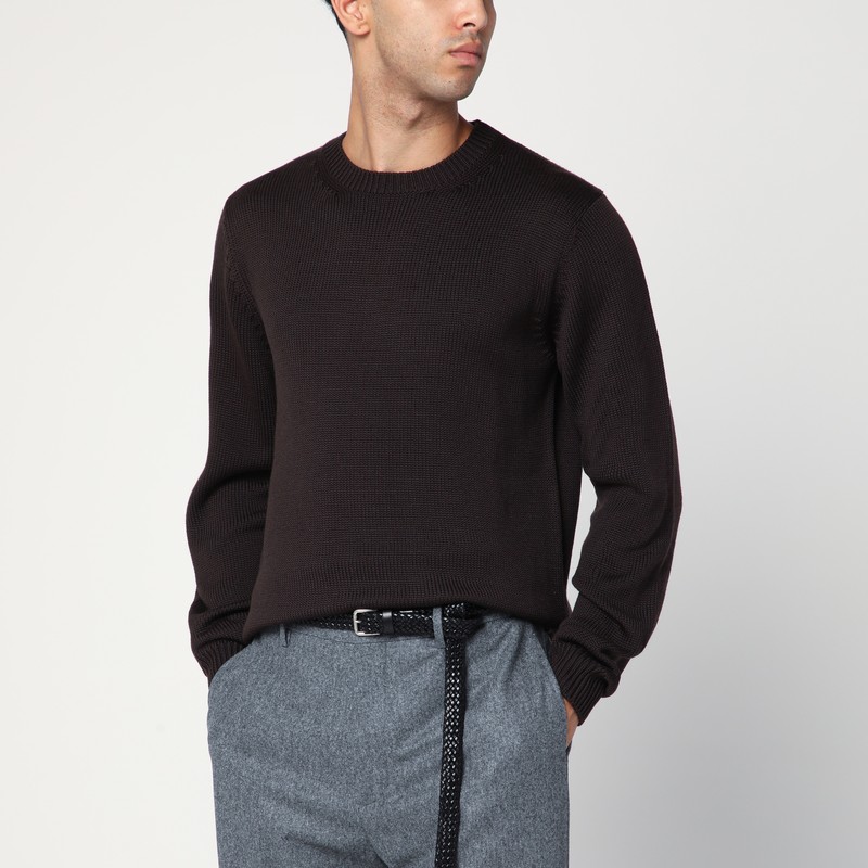 Brown crew neck wool sweater - Roberto Collina - Modalova