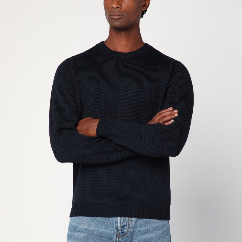 Navy blue crew neck wool sweater - Roberto Collina - Modalova