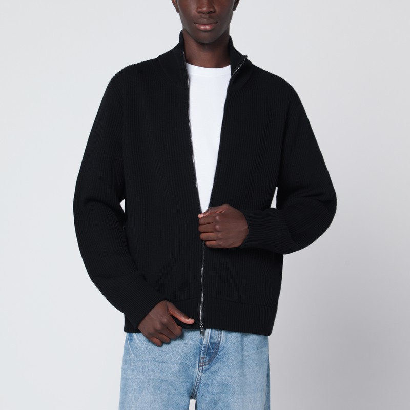 Black wool zip cardigan