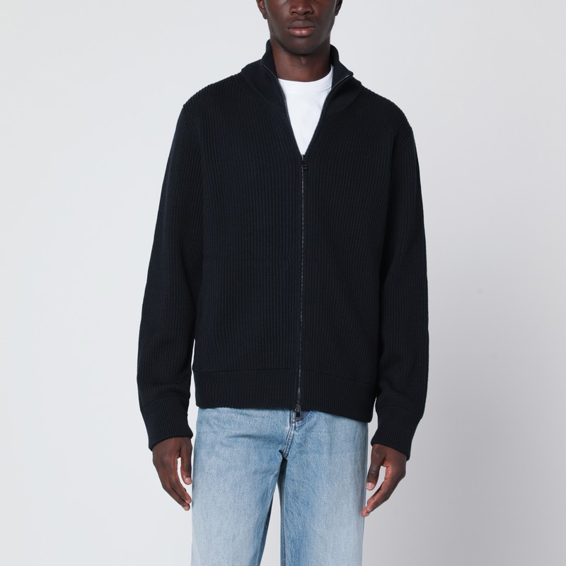 Navy blue wool zip cardigan