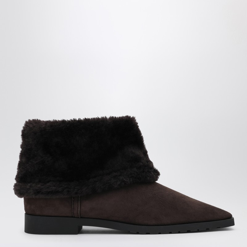 Totême Brown Suede And Shearling Ankle Boots In Green