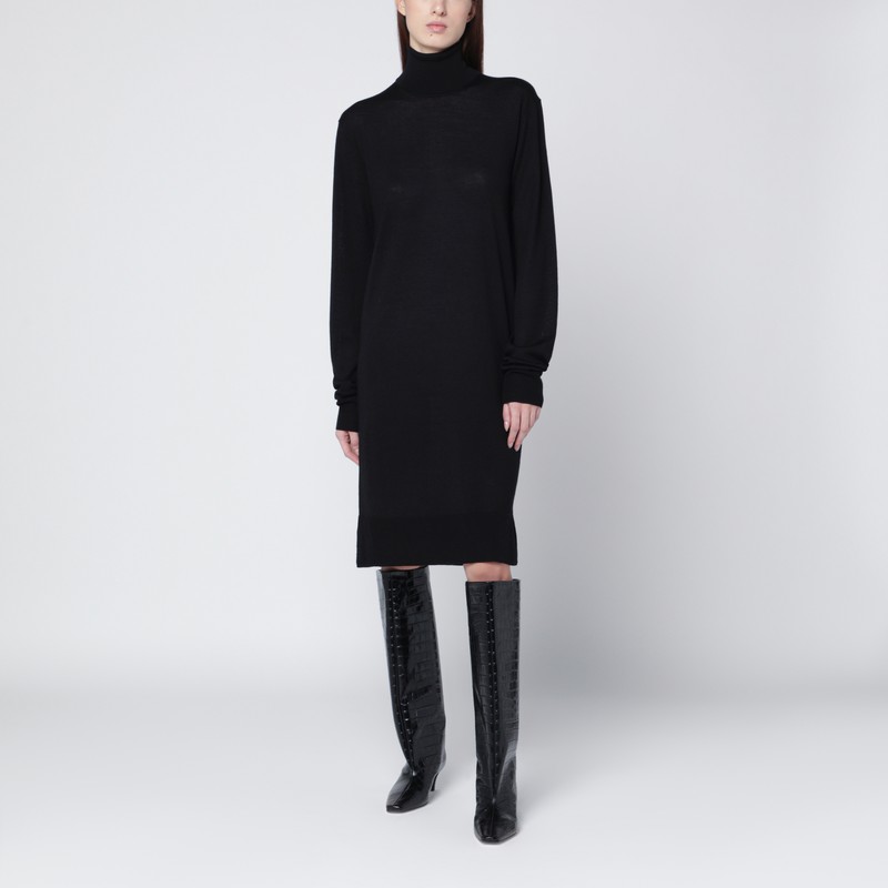 Totême Black Turtleneck Dress In Wool And Silk
