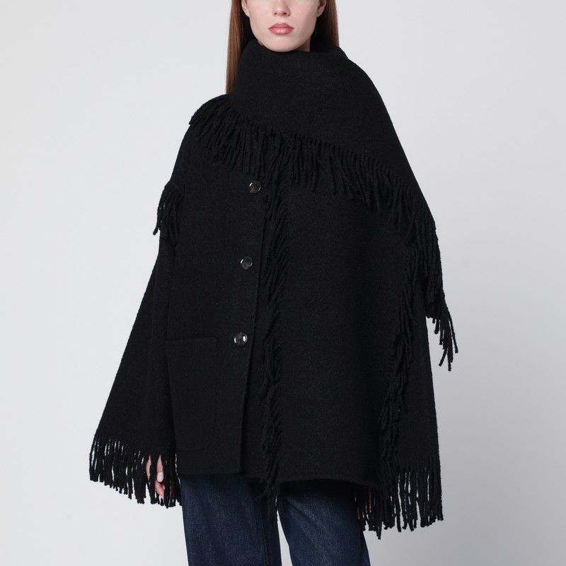Totême Black Jacket With Scarf And Fringes