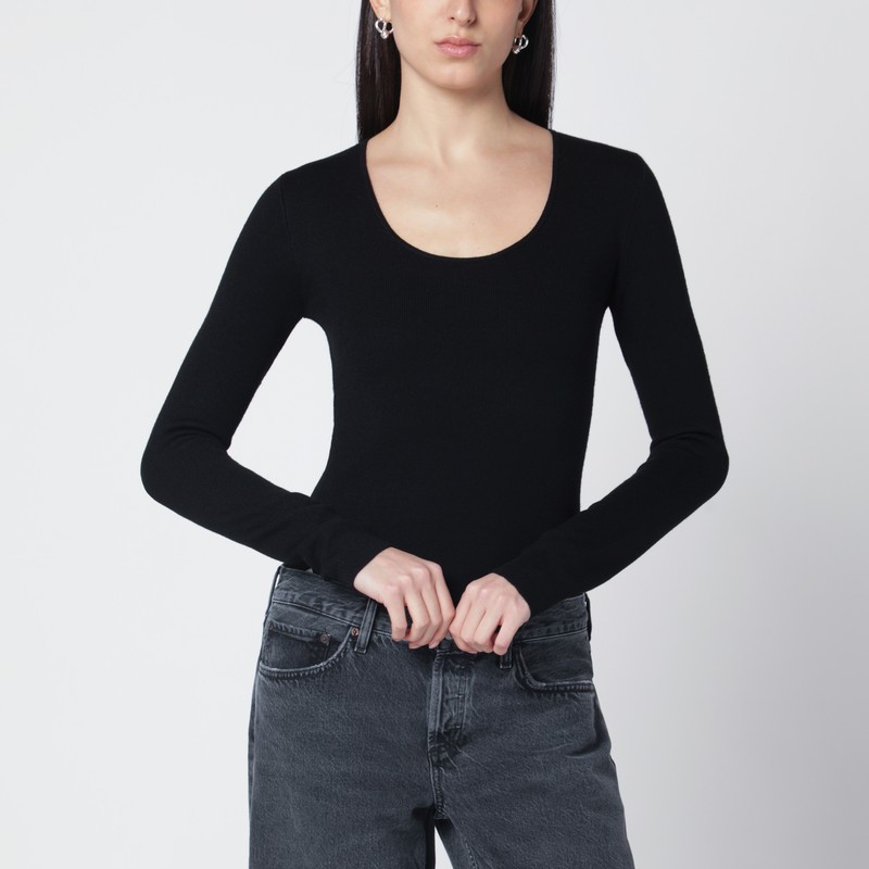 Black wool-blend knit top