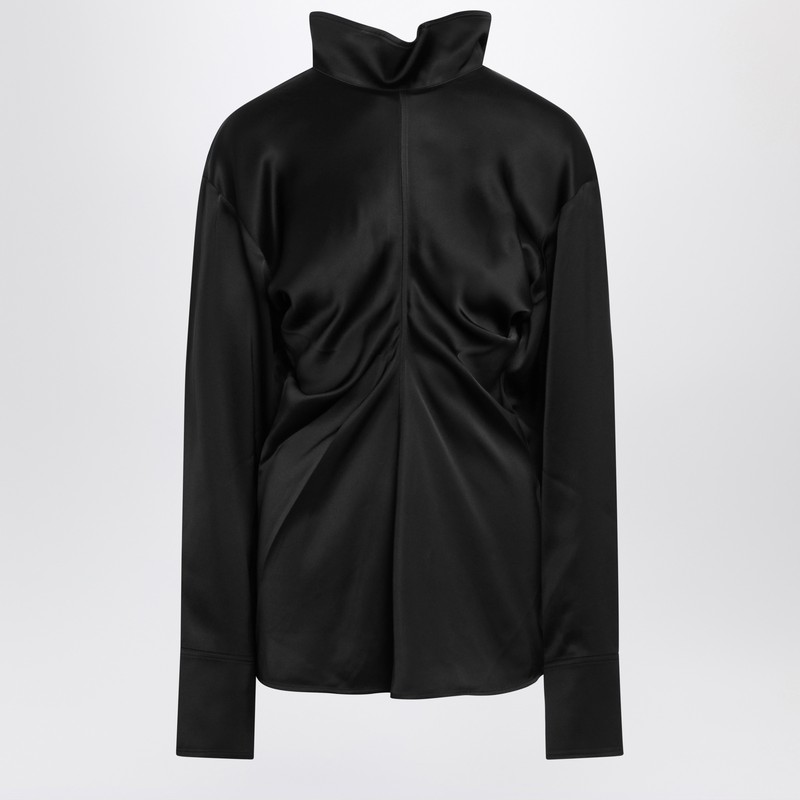 Totême Black Crêpe Satin Turtleneck Blouse